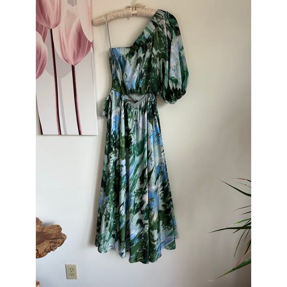 ML Monique Lhuillier Satin One Shoulder Cutout Midi Dress Size 4 NWT - Picture 8 of 8